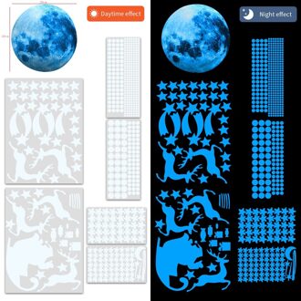 Blauwe Maan Lichtgevende Muurstickers Voor Kinderen Kamers Fluorescerende Art Muurtattoo Diy Moderne Home Decor Slaapkamer Stars Glow In de Dark blauw licht