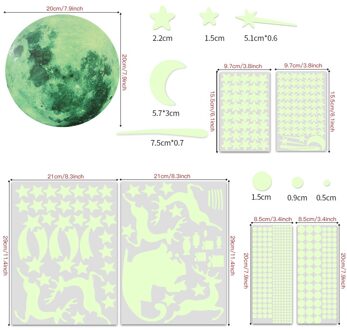 Blauwe Maan Lichtgevende Muurstickers Voor Kinderen Kamers Fluorescerende Art Muurtattoo Diy Moderne Home Decor Slaapkamer Stars Glow In de Dark groen licht