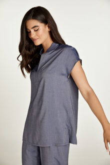 Blauwe mouwloze top in denimstijl - maat Indigoblauw