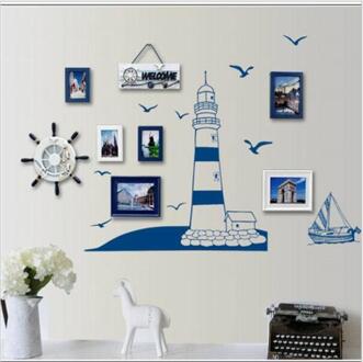 Blauwe Oceaan vuurtoren Seagull fotolijst DIY muurstickers home nautische decor art Slaapkamer Woonkamer