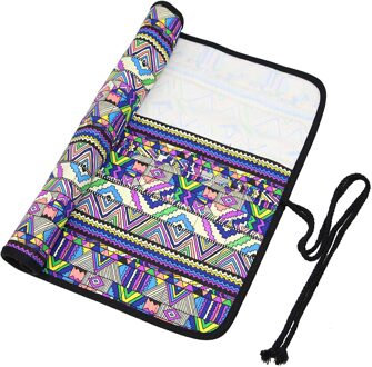 Blauwe Olifant/Bohemen/Bloemen 20 Zakken Art Verf Make Up Borstels Case Roll Up Pen Houder Canvas Pouch tas Bohemia
