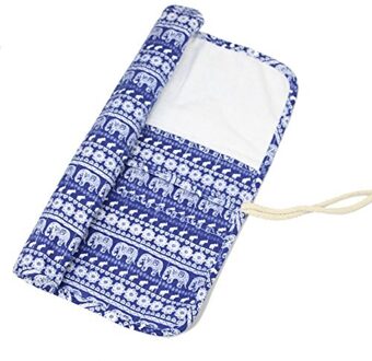 Blauwe Olifant/Bohemen/Bloemen 20 Zakken Art Verf Make Up Borstels Case Roll Up Pen Houder Canvas Pouch tas