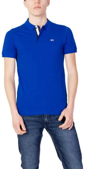 Blauwe Polo van 100% Biologisch Katoen met Knoopsluiting Tommy Jeans , Blue , Heren - M,S