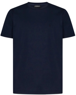 Blauwe Ribgebreide Crew Neck T-shirts en Polos Dondup , Blue , Heren - 2Xl,Xl,L,M,S