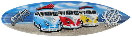 Blauwe surfplank/surfboard wanddecoratie/muurdecoratie met VW busjes Gone Surfing 50 cm - Tuindecoratie