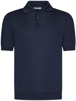 Blauwe T-shirt en Polo met Franse Kraag Malo , Blue , Heren - L,M,S