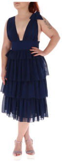 Blauwe V-hals jurk met ritssluiting Relish , Blue , Dames - XS