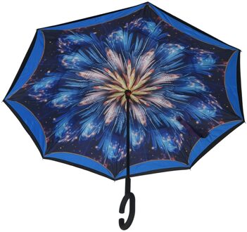 Blauwe Veer Winddicht Reverse Vouwen Dubbele Laag Omgekeerde Regen Paraplu Zelf Stand Regen Bescherming C-Haak Handen Voor Auto