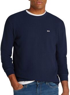 Blauwe Wafel L/S Tee Trui Tommy Jeans , Blue , Heren - 2Xl,Xl,L,M,S