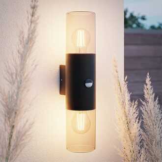 Blaze - LED Wandlamp - Incl. Schemerschakelaar & Bewegingssensor - Up & Down light - E27 Fitting - IP44 Waterdicht - Smokey glas