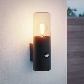 Blaze - LED Wandlamp - Incl. Schemerschakelaar & Bewegingssensor - Up light - E27 Fitting - IP44 Waterdicht - Smokey glas