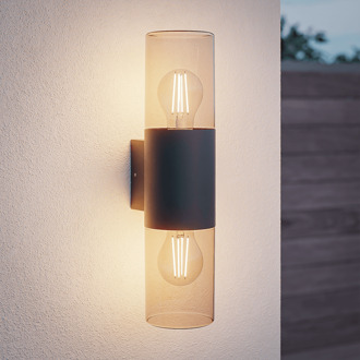 Blaze - LED Wandlamp - Up & Down light - E27 Fitting - IP44 Waterdicht - Smokey glas Zwart