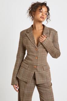 Blazer In Tonale Flannel Met Ingesnoerde Taille, Brown - 42