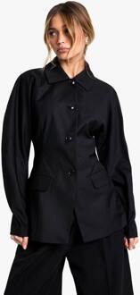 Blazer Met Barrelmouw, Met Knoopsluiting En Getailleerde Pasvorm, Black - 36