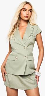 Blazer Met Schildpadpatroon, Knop En Capmouwen, Sage - 44