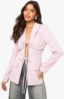 Blazer Met Strikdetail Aan De Voorkant En Getailleerde Pasvorm, Pink - 44