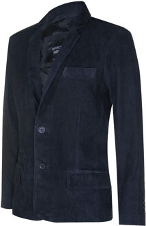 Blazer suède jas Zachte Italiaanse leren jas - maat 3XL Zwart/blauw