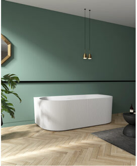 Blend half vrijstaand bad - ribbel - 170x80x58cm - met afvoer - acryl - mat wit TW-7686-MW-170 Wit mat