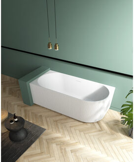 Blend half vrijstaand hoekbad - ribbel - links - 170x80x58cm - met afvoer - acryl - mat wit TW-7683L-MW-170 Wit mat