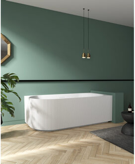 Blend half vrijstaand hoekbad - ribbel - rechts - 170x80x58cm - met afvoer - acryl - mat wit TW-7683R-MW-170 Wit mat