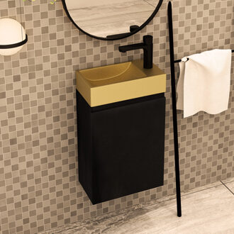 Blessed toiletmeubel zwart mangohout rechts met fontein mat goud rechts