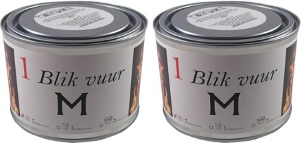 Blik vuur tuinfakkel - 2x - 11 x 7 cm - 4 branduren - verlichting in blik - tuinkaars