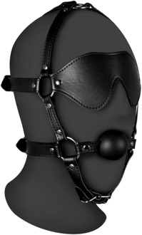 Blindfolded Head Harness met Solid Ball Gag - Zwart