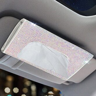 Bling Bling Auto Zonneklep Tissue Box Pu Leer Tissue Case Houder Hand-Made Sparkling Crystal Auto Servet Houder voor Vrouwen creamy coloured