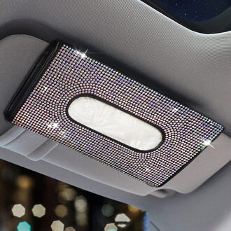 Bling Bling Auto Zonneklep Tissue Box Pu Leer Tissue Case Houder Hand-Made Sparkling Crystal Auto Servet Houder voor Vrouwen zwart coloured