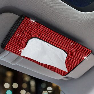 Bling Bling Auto Zonneklep Tissue Box Pu Leer Tissue Case Houder Hand-Made Sparkling Crystal Auto Servet Houder voor Vrouwen zwart rood