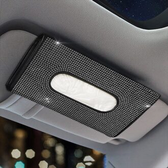 Bling Bling Auto Zonneklep Tissue Box Pu Leer Tissue Case Houder Hand-Made Sparkling Crystal Auto Servet Houder voor Vrouwen zwart zwart