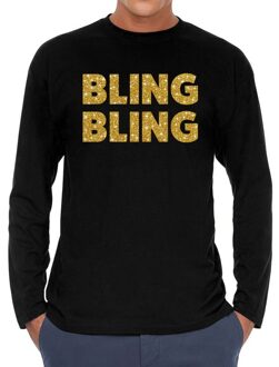 Bling bling goud glitter long sleeve t-shirt zwart voor heren S