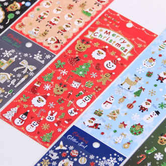 Bling Christmas Gold Foil Snowflake Children Plane Decorative Stickers Scrapbooking Stick Label Diary Stationery Album Stickers