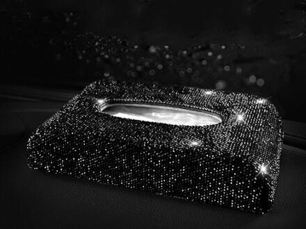 Bling Crystal Auto Tissue Box Zonneklep Diamant Lederen Auto Tissue Papier Houder Case Zonneklep Opknoping Servet Auto Accessoires zwart