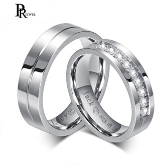 Bling Cubic Zirconia Wedding Band Rings Free Engraving Record Name Date Love Info Never Fade Stainless Steel Love Alliance Gift