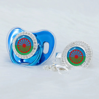 BLING gold blue bling Rhinestone romani people flag beautiful pacifier and pacifier clip BPA free dummy bling unique design RM