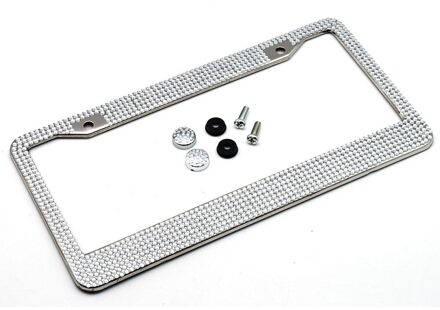 Bling Kristal Nummerplaat Frame Luxe Handgemaakte Rhinestone Vrouwen Auto Frame Plaat Met Ontsteking Knop Voor Usa Canada Truck wit