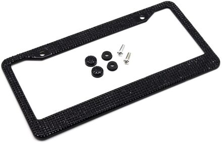 Bling Kristal Nummerplaat Frame Luxe Handgemaakte Rhinestone Vrouwen Auto Frame Plaat Met Ontsteking Knop Voor Usa Canada Truck zwart