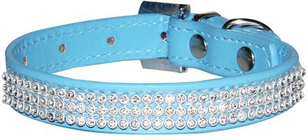 Bling Rhinestone Kat Kraag PU Lederen Kraag Rood Roze Halsbanden voor katten Kleine Honden Chihuahua Yorkie Maat S M Blauw / S