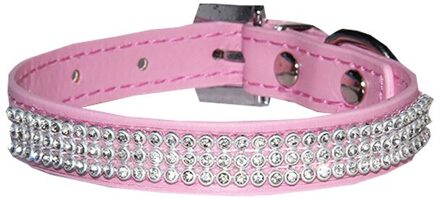 Bling Rhinestone Kat Kraag PU Lederen Kraag Rood Roze Halsbanden voor katten Kleine Honden Chihuahua Yorkie Maat S M Roze / S