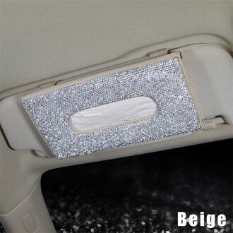 Bling Steentjes Auto Tissue Box Crystal Zonneklep Auto Tissue Houder Auto Styling Vrouwen Diamant Tissue Papier Cover Voor Auto Beige