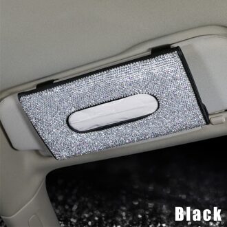 Bling Steentjes Auto Tissue Box Crystal Zonneklep Auto Tissue Houder Auto Styling Vrouwen Diamant Tissue Papier Cover Voor Auto zwart