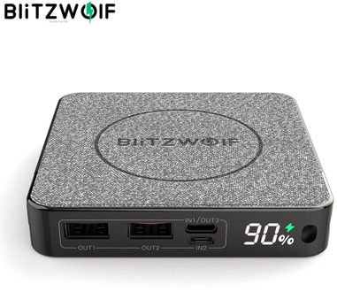 BlitzWolf Official BW-P13 LED Display 10000mAh Power Bank QC3.0 PD3.0 18W+15W Wireless Charger Fabric Surface Multilayered