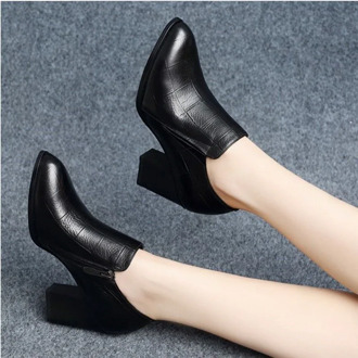 Block Heel Single Shoes Woman High Heels Women Pumps 2020 Spring/Fall Work Shoes Pointed Toe Female Footware Side Zip Black