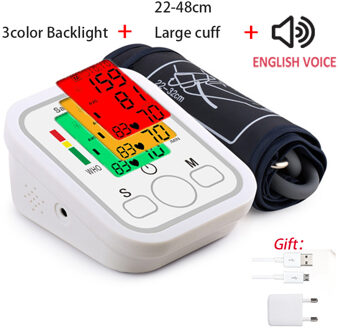 Bloeddrukmeter Arm Bloeddrukmeter Digitale Tensiometer Bloeddrukmeter Lcd Heart Beat Meter Tonometer Met Adapter 3colorENVoice-22-48