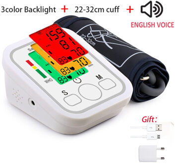 Bloeddrukmeter Arm Bloeddrukmeter Digitale Tensiometer Bloeddrukmeter Lcd Heart Beat Meter Tonometer Met Adapter 3colorENVoice
