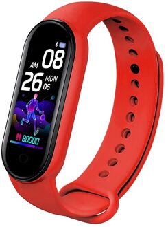 Bloeddrukmeter Bluetooth Smartband Armbanden Mannen Vrouwen M5 Smart Sport Band Fitness Tracker Stappenteller Hartslag rood