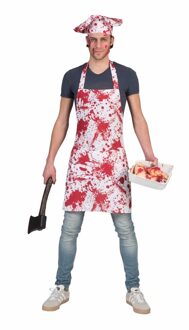 Bloederig schort met koksmuts - Verkleedkleding Halloween - voor volwassenen Multi
