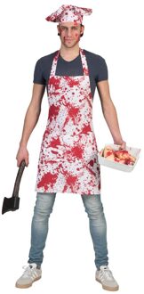 Bloederig schort met koksmuts - Verkleedkleding Halloween - voor volwassenen