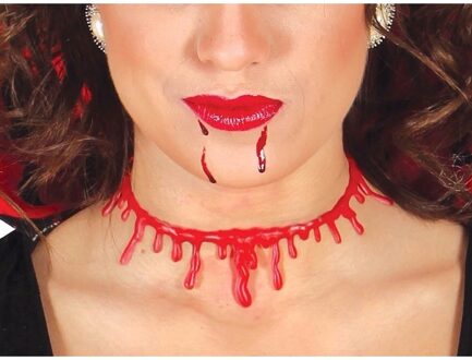Bloederige nek ketting - volwassenen - kunststof - Horror/Halloween verkleed accessoires - choker Rood